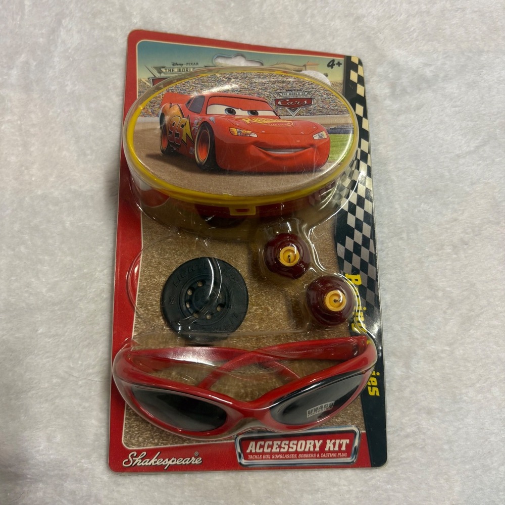 Disney Pixar Cars McQueen Fishing Accessory Kit Tackle Box Sunglasses Bobbers